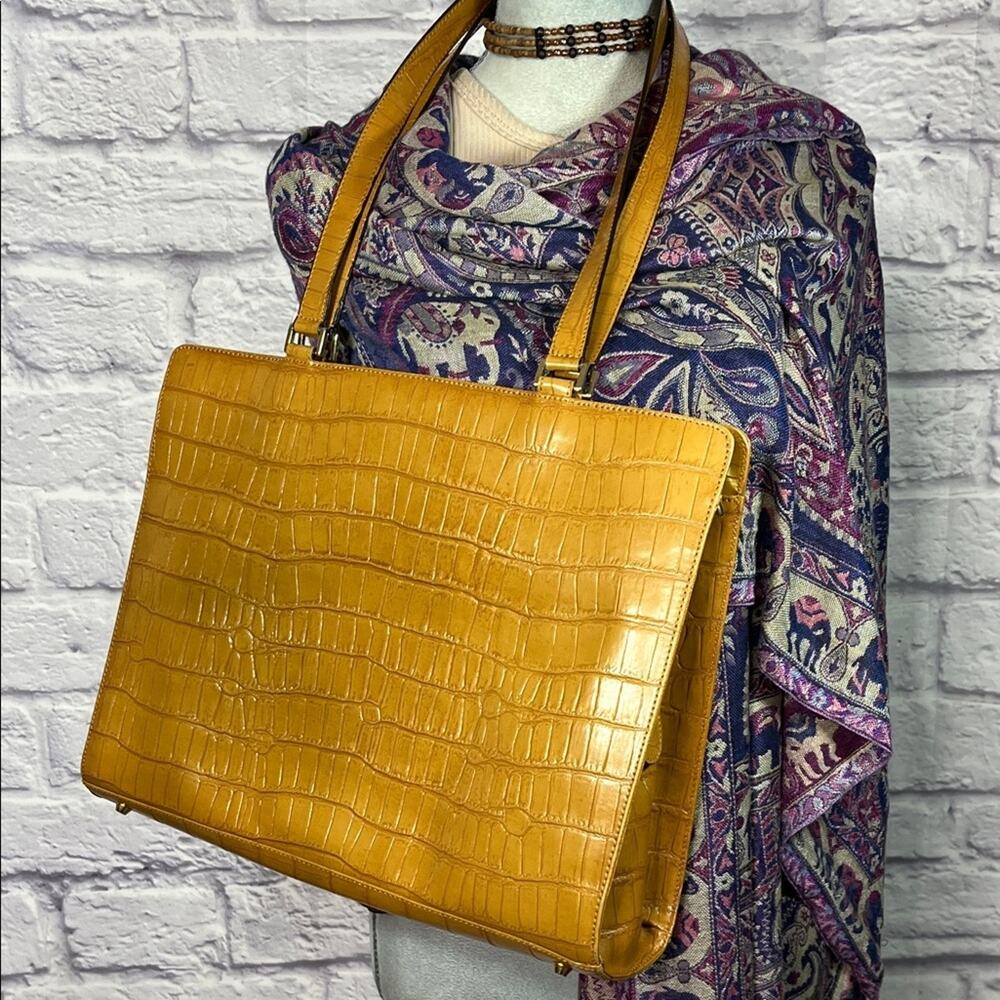 Axelandra Da Vinci Elegant  CamelCroc-Embossed Leather Tote/Satchel Bag